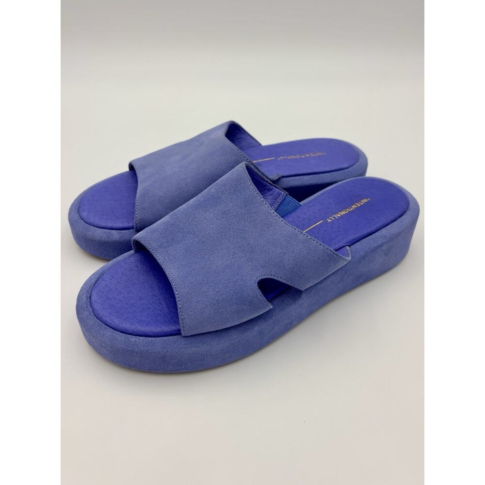 Intentionally Blank Platform Sandal Slides Blue P… - image 1